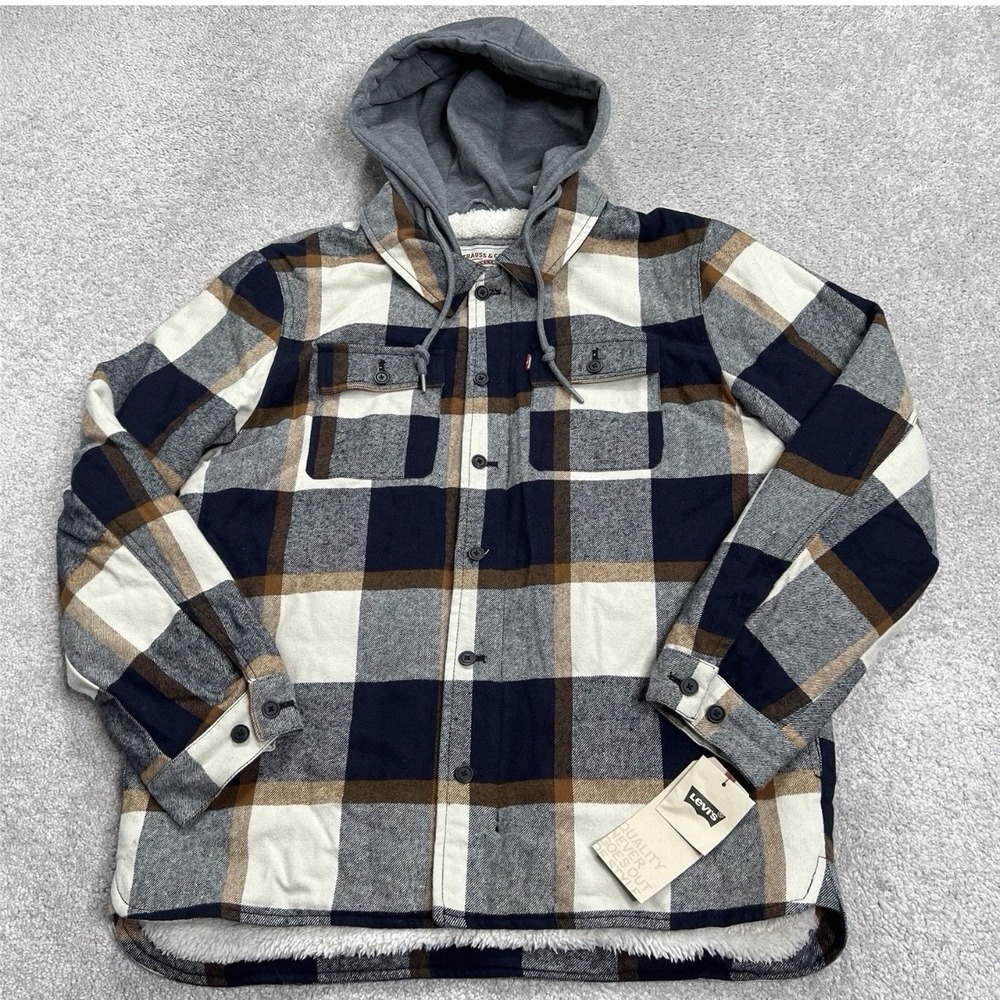 Levi Strauss Sherpa Lined Flannel Jacket Hoodie Men's 3XL Plaid Button Up